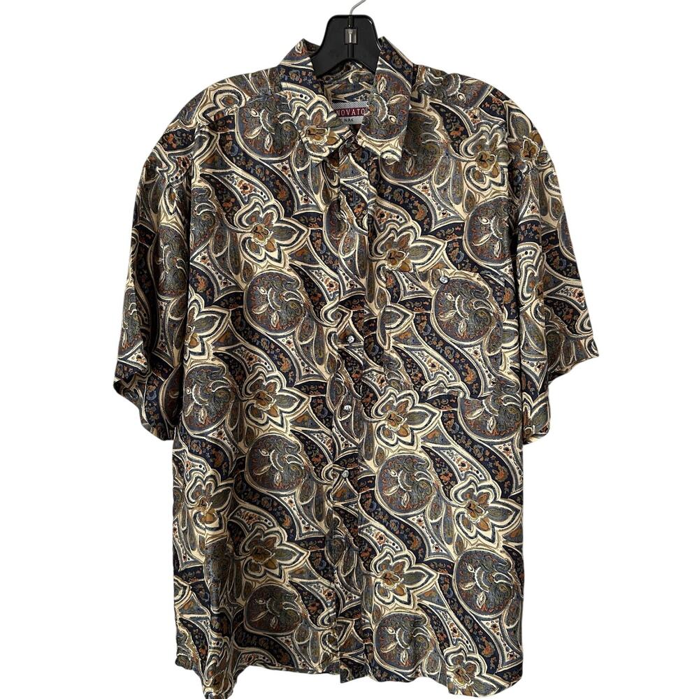 Vintage 90’s Rinnovato By Nak Button Up Shirt Mens Black Silk Paisley Casual